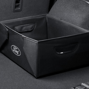 Zložljiva transportna škatla črne barve z belim logotipom Ford na obeh straneh